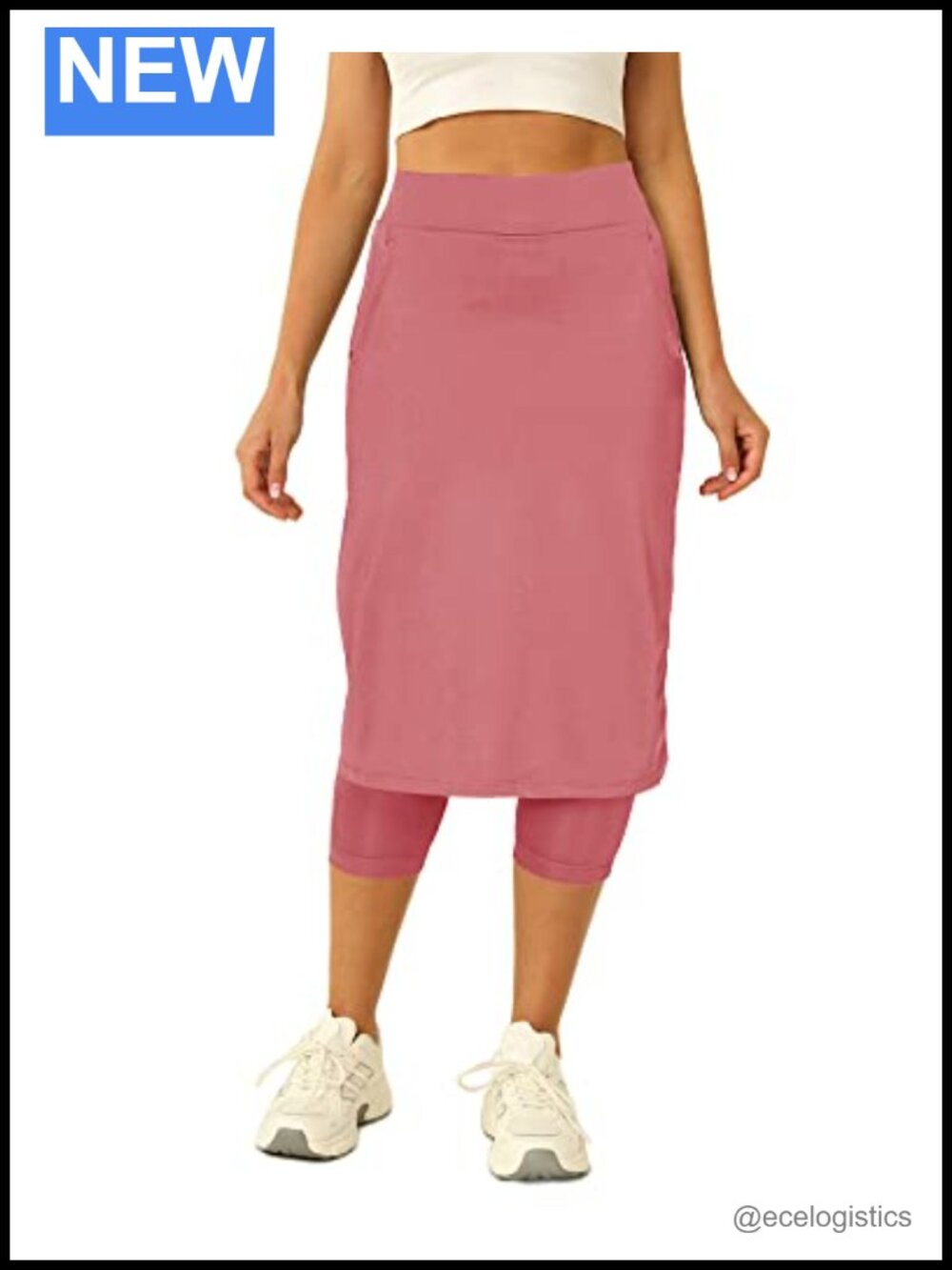 Women's Athletic Skort with Built-in Capri Leggings, Knee Length, Pockets -
